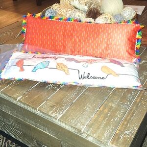 Vibrant Welcome 2 sided bird Pillows WITH TASELS. 19x7.5 in. BY GIFTCRAFT. NWT.